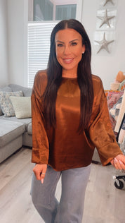 Cozy Co Satin Coffee Cropped Blouse