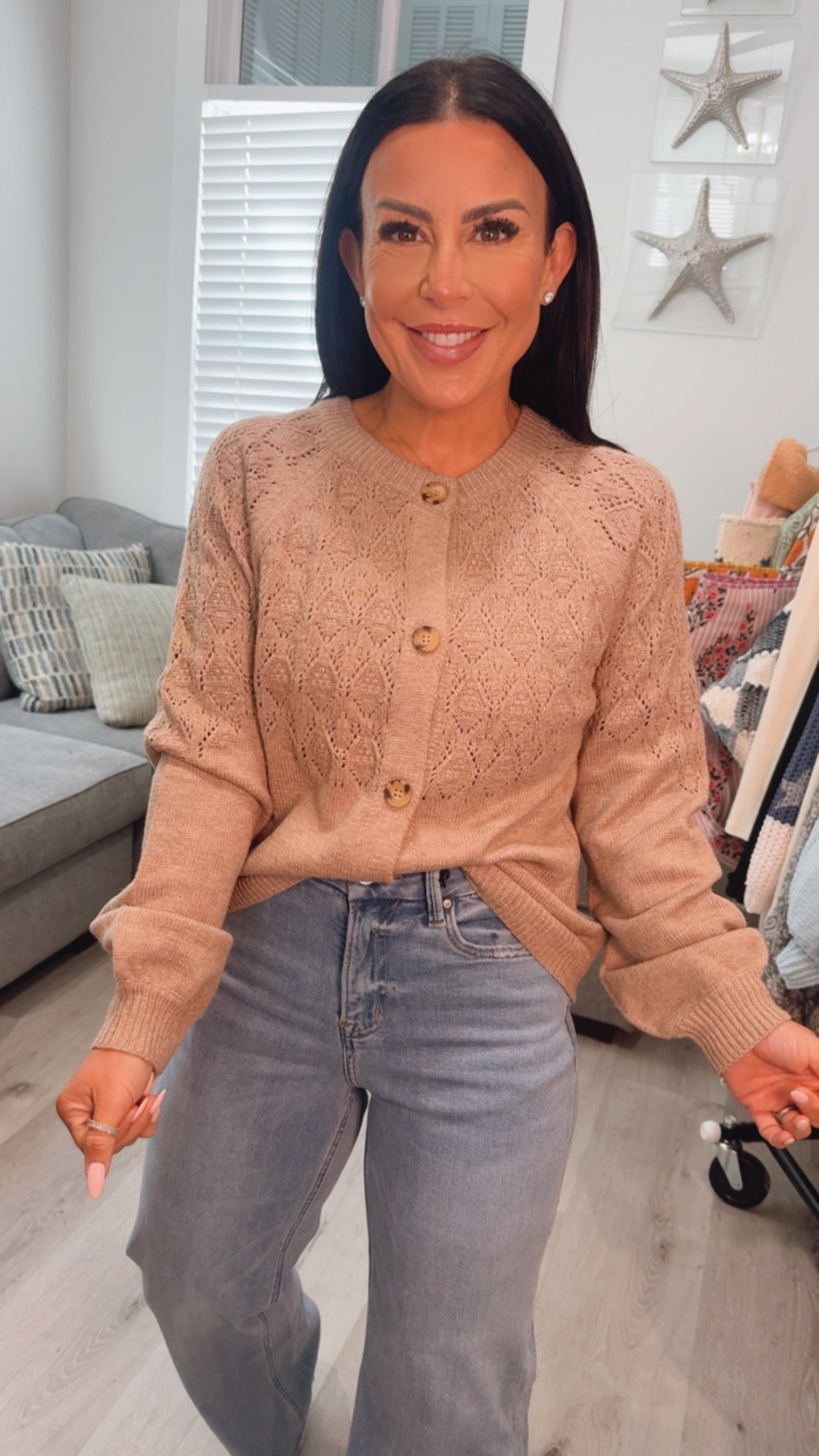 Cozy Co  Quilted Mocha Button Up Cardi