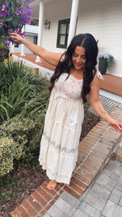 POL Cream Chic Denim And Twill Tank Dress