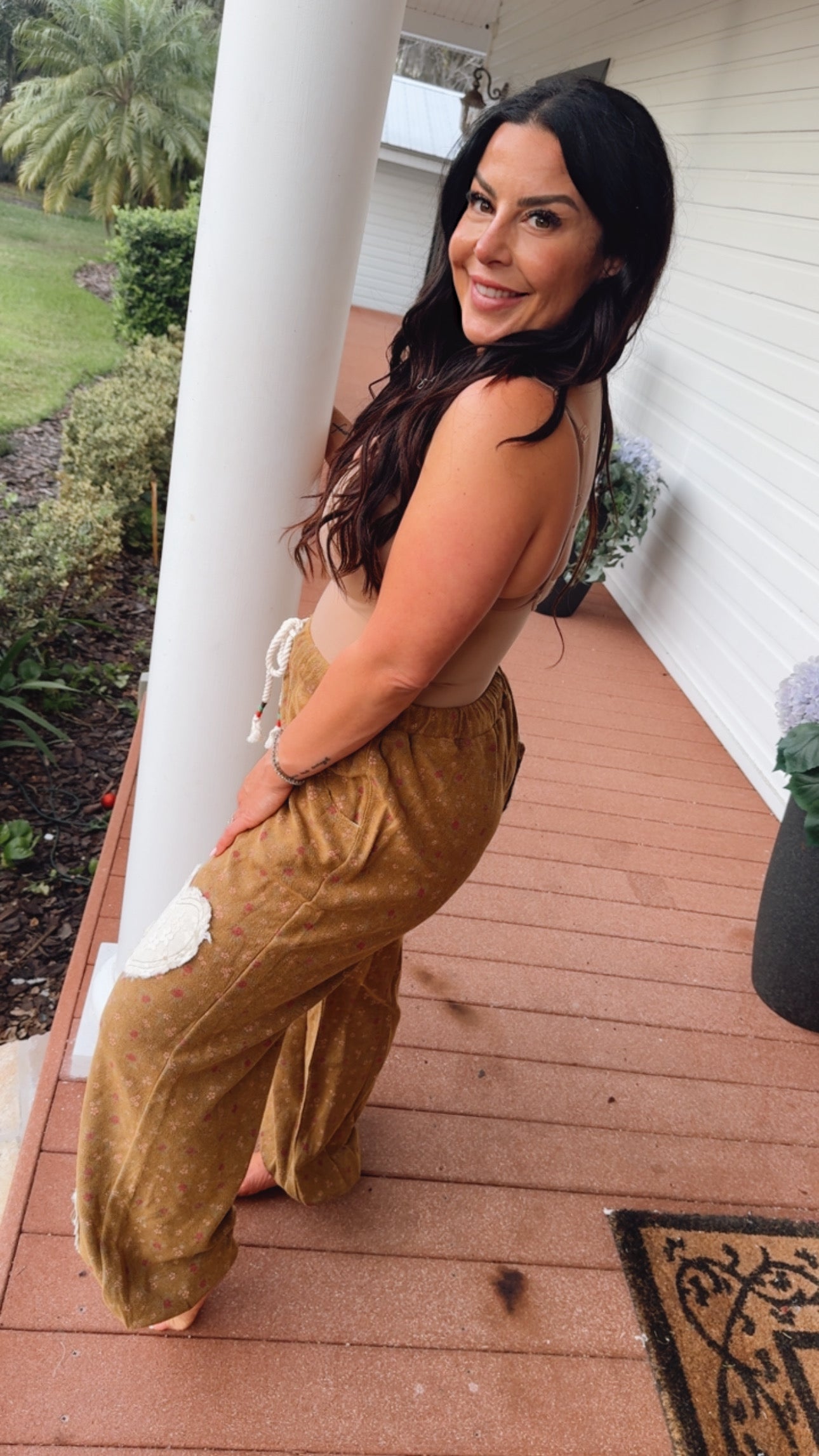 POL Ruset Ochre And Lace Patchwork Joggers