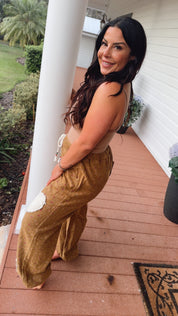 POL Ruset Ochre And Lace Patchwork Joggers