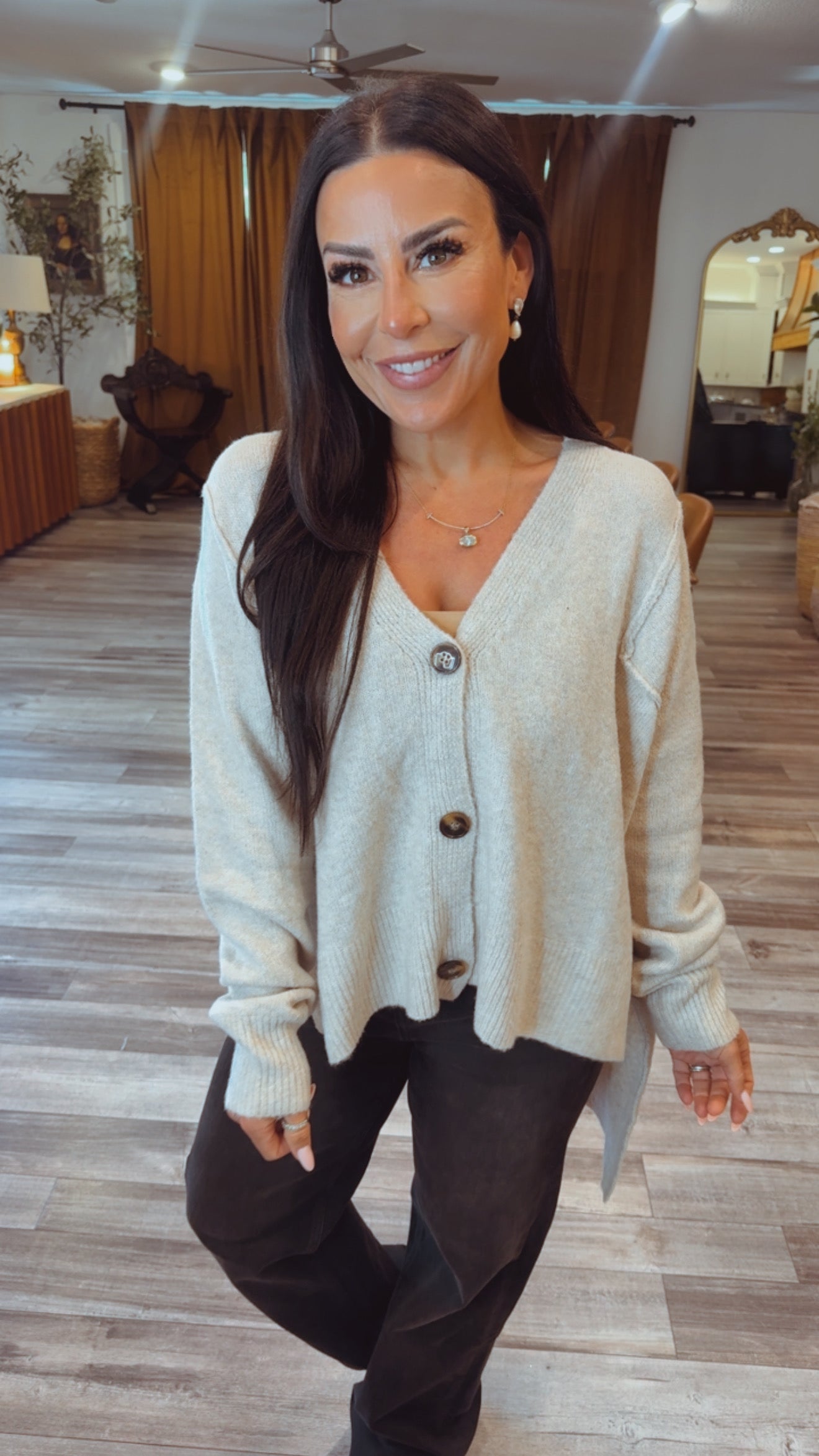 Oatmeal Button Up High Low Cardi