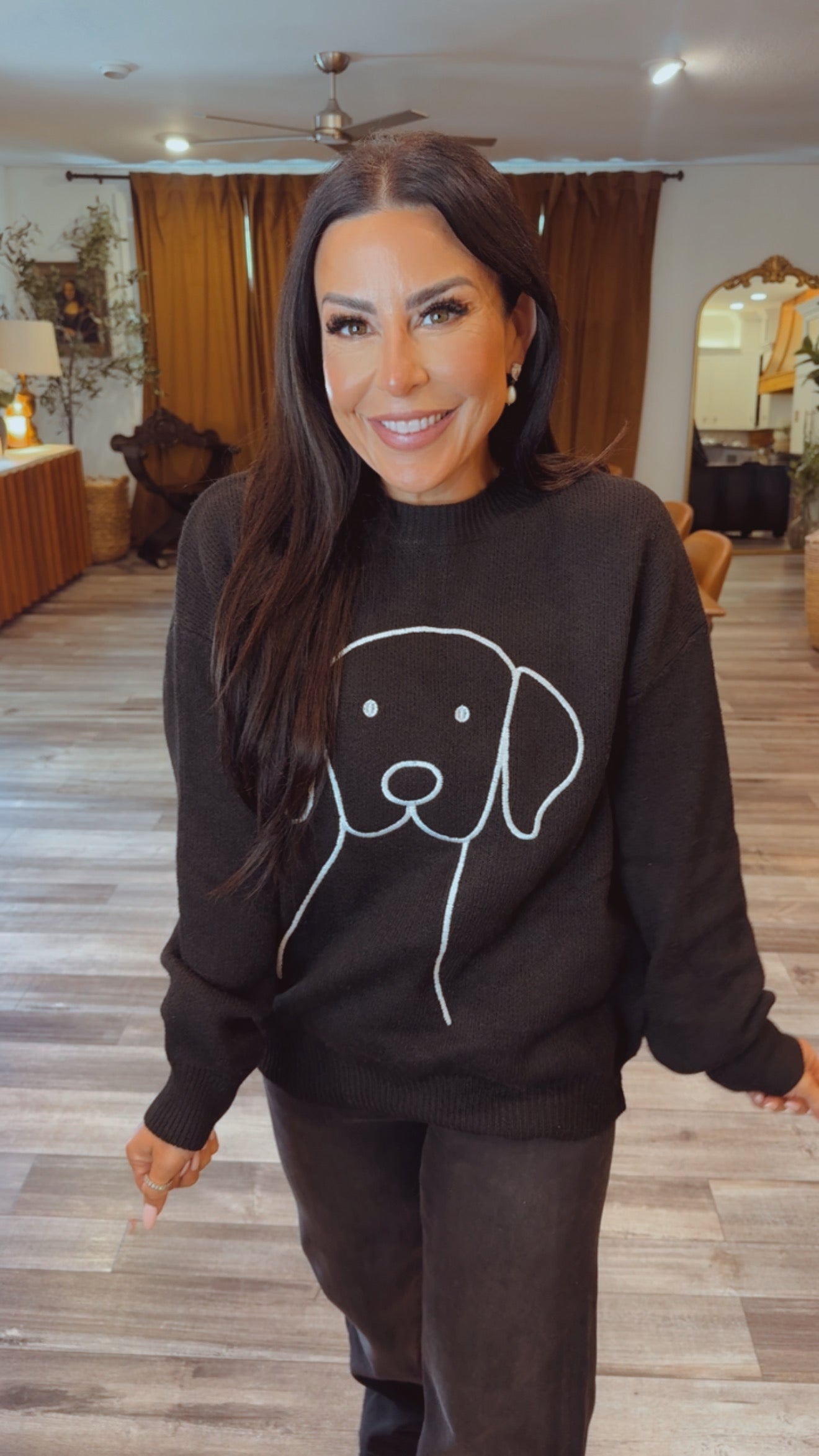 Black Ultra Soft Crewneck With Stiched Pup Outline