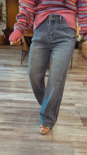 Medium Wash Denim And Lace Jeans