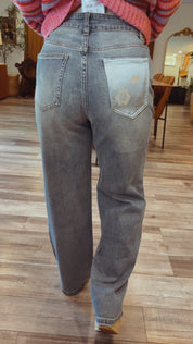 Medium Wash Denim And Lace Jeans