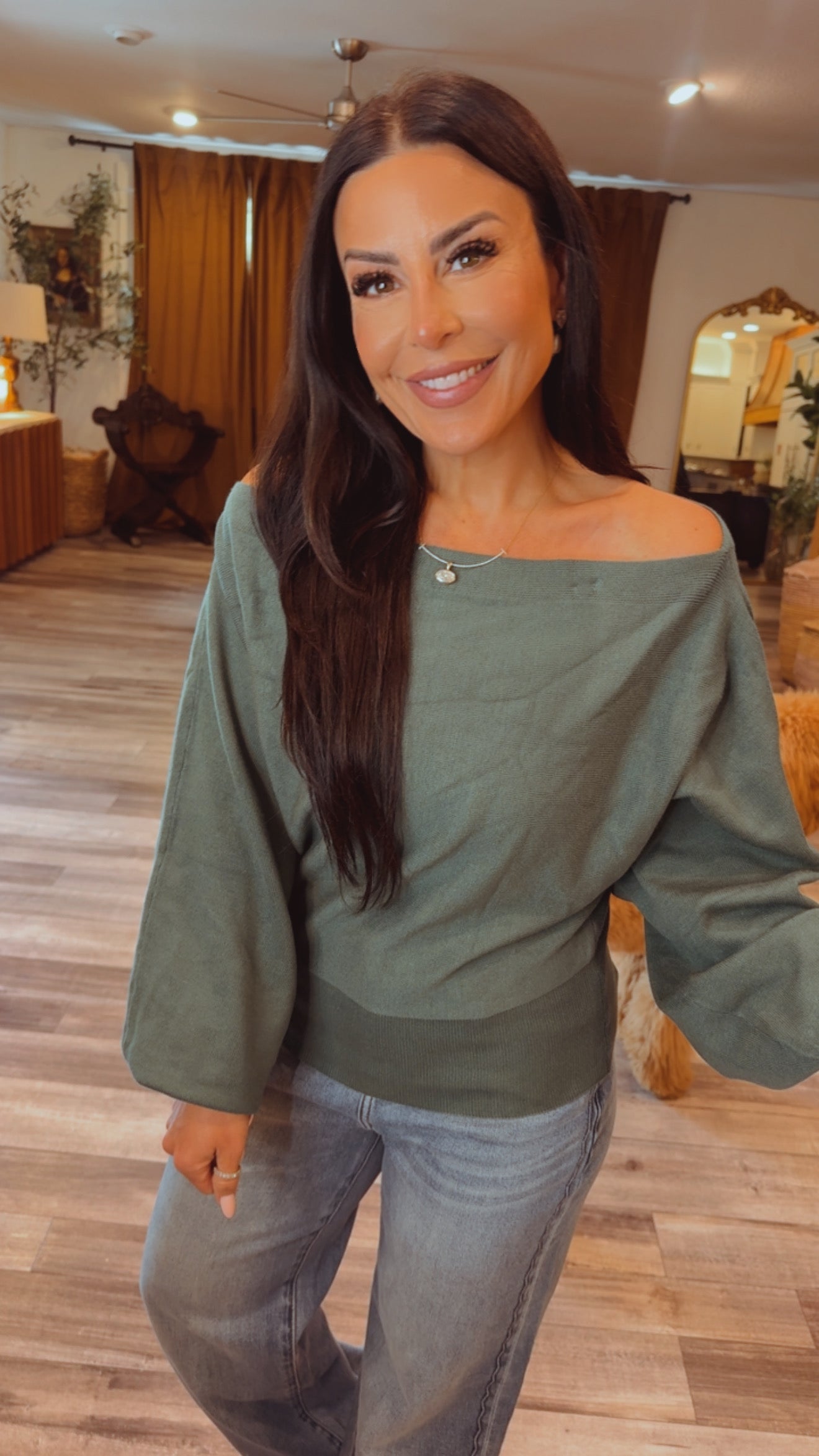 Hunter Green Chic Off Shoulder Sweater