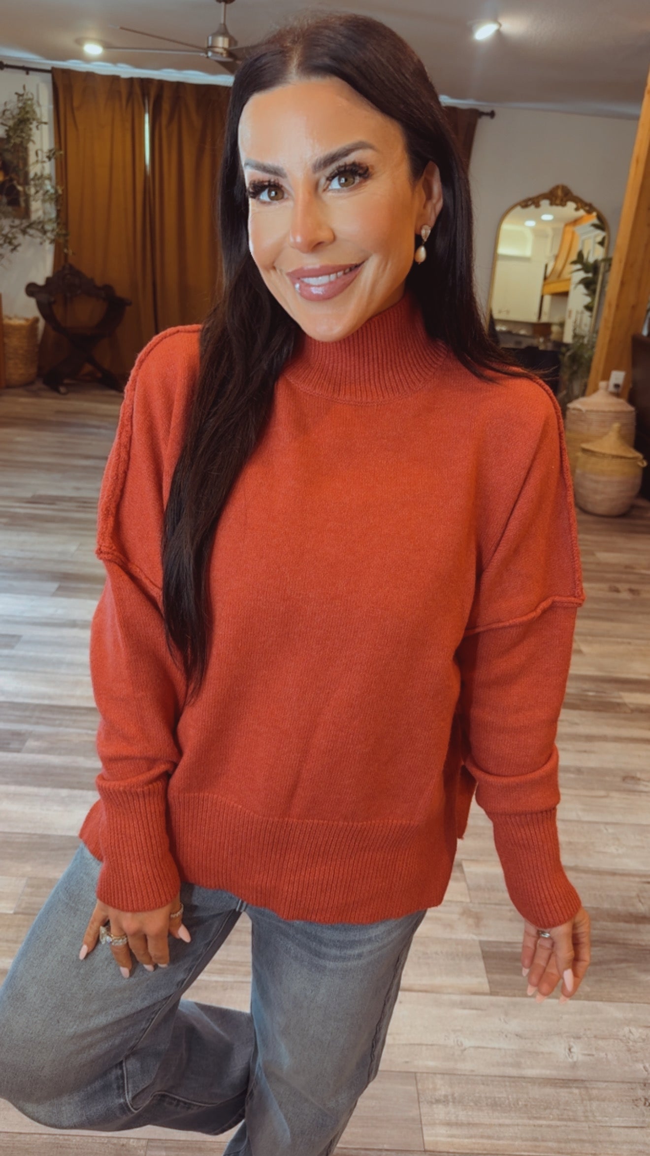 Chic High Neck Terracota Sweater