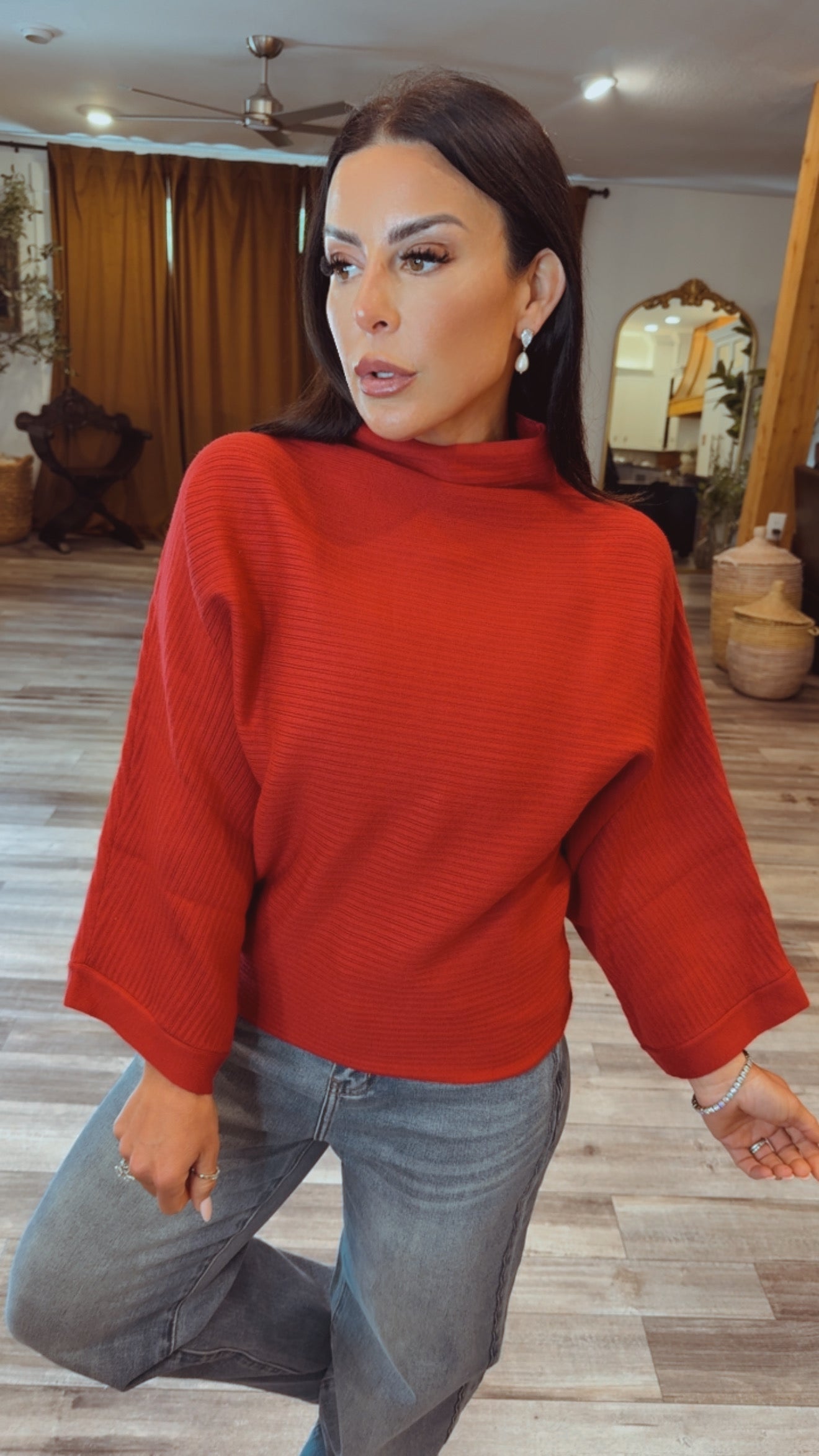 Ruby Ribbed Funnel Neck Top