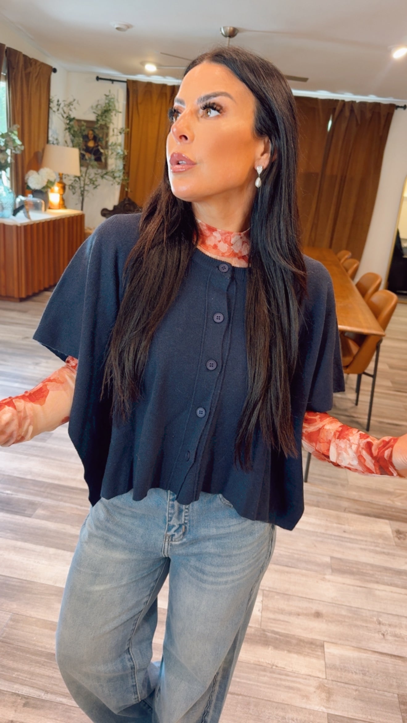 Navy Short Sleeve Button Down Cardi