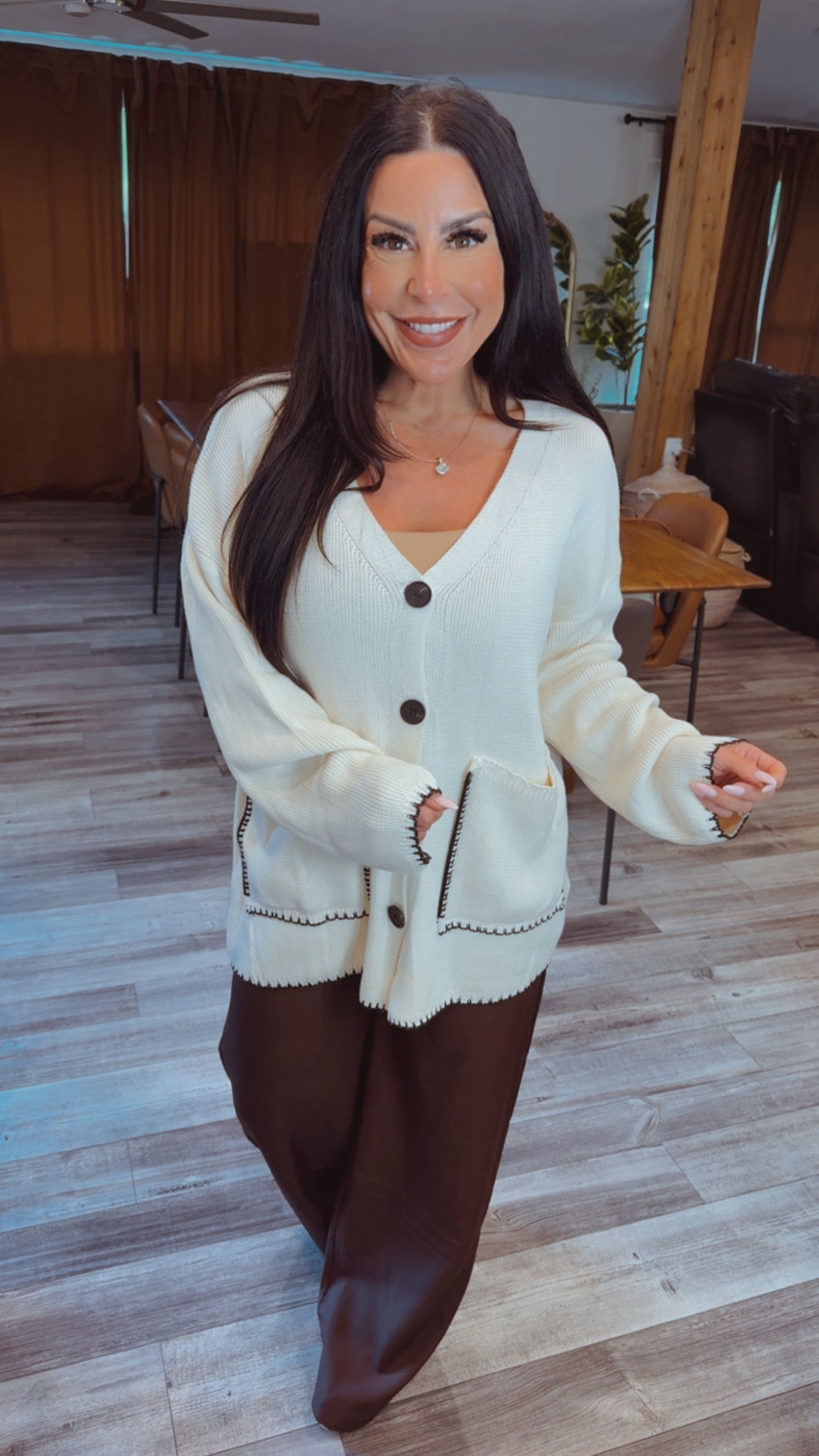 Luxe Cream and Black Button Down Cardi