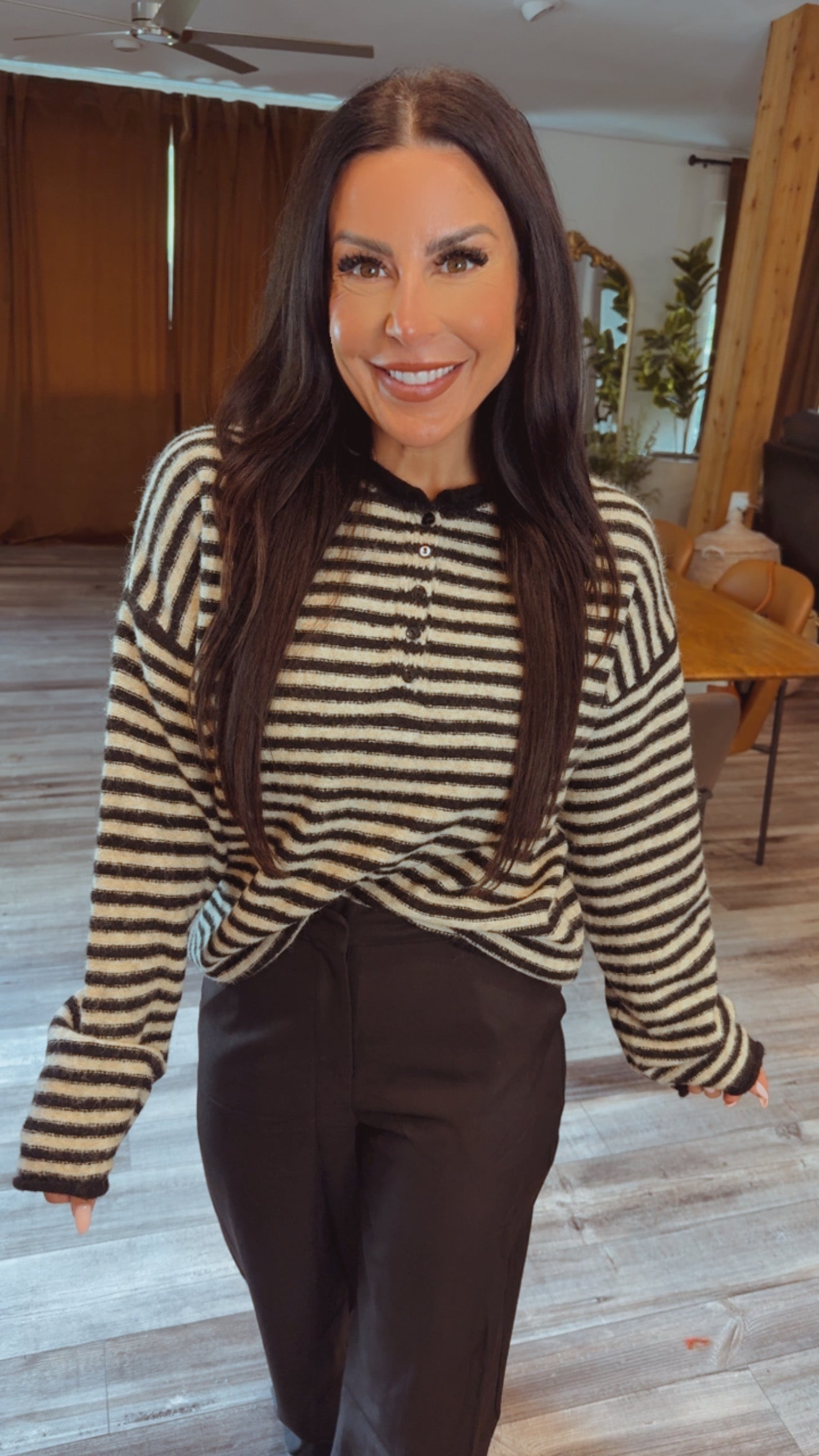 Black and Cream Striped Knit Sweater