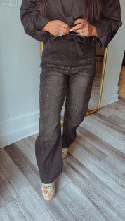 Black Diva Crystal Sparkle Straight Leg Luxe Jeans