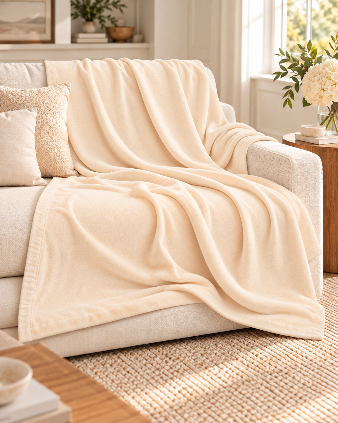 Cream ultra Soft Fleece Knit  Throw