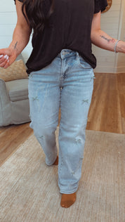 Risen High Rise-Crop Barrel-Ribbon Detail Jeans