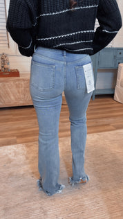 Risen Mid Rise Flare-Fray Hem Detailed Jeans