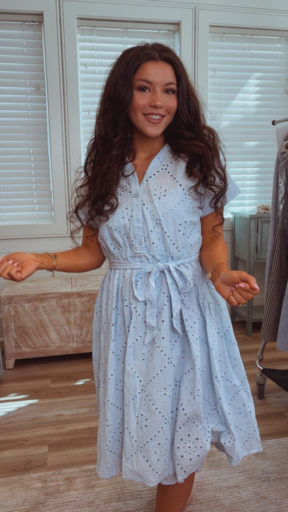 Blue Chic Eyelet Lace Collared Embroidered Dress