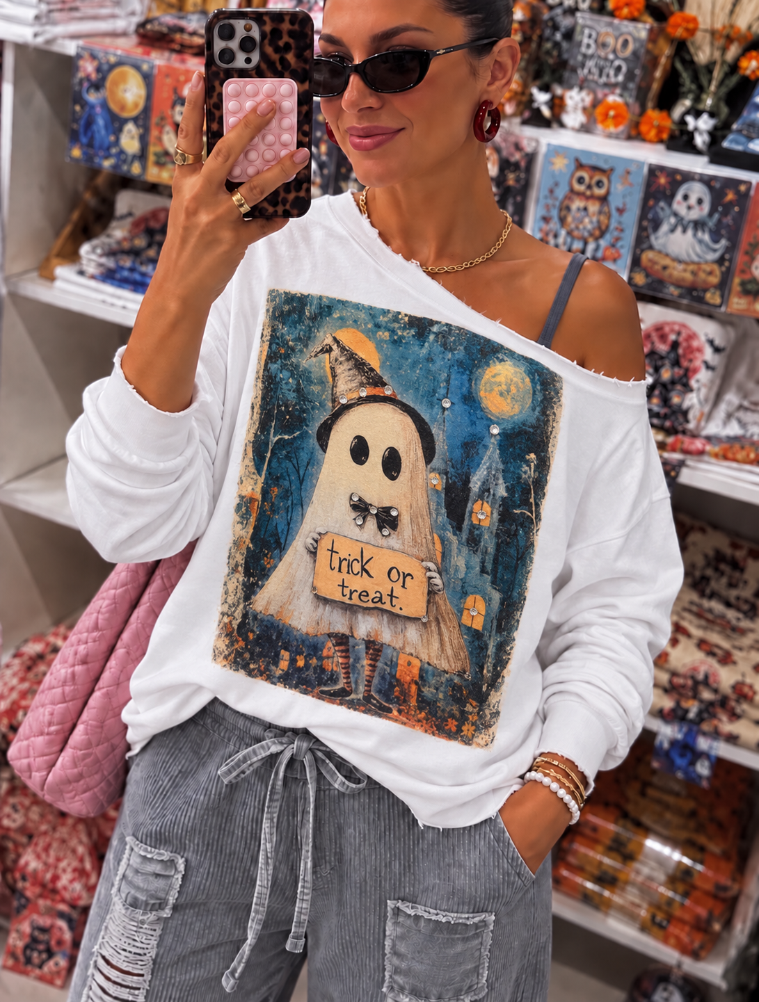 Trick or Treat  Bling Chrissy Cut Grpahic Top
