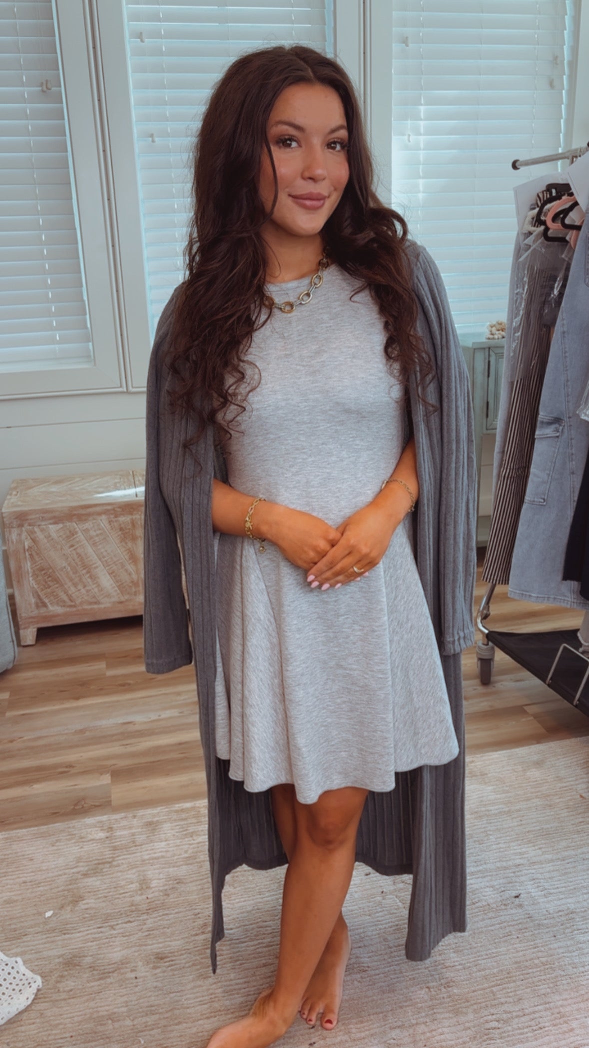 Cozy Co Dark Ribbed Duster Cardigan