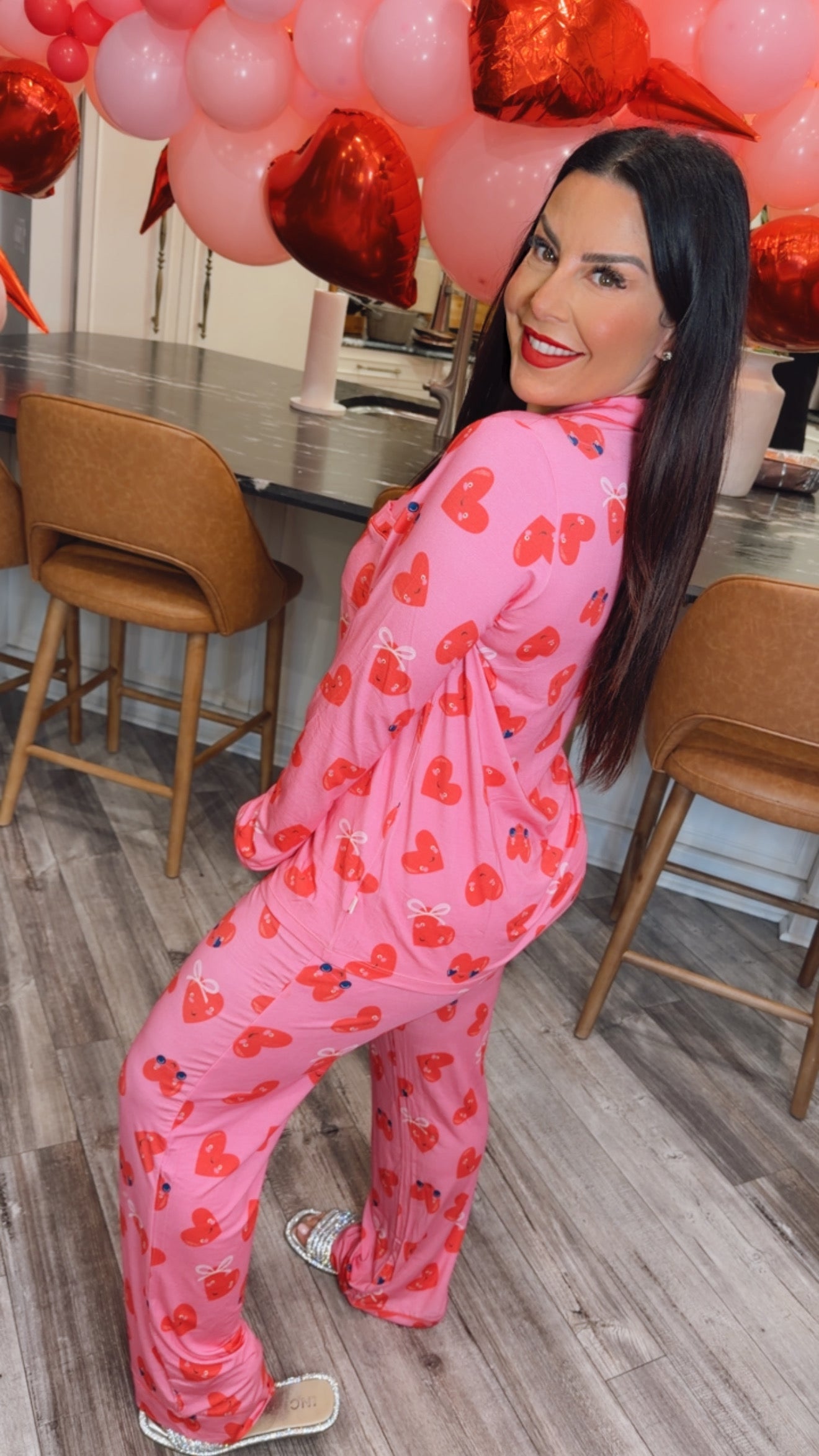 Luxe Hot Pink Hearts Ultra Plush PJ Set Long Sleeve Top and Pants