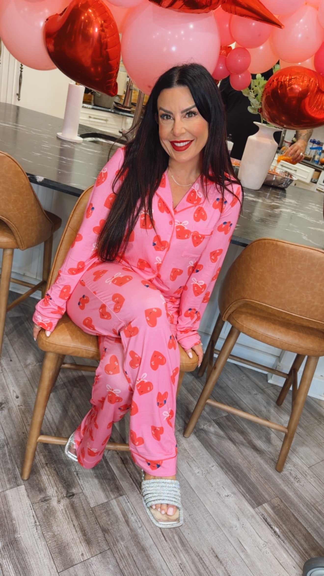 Luxe Hot Pink Hearts Ultra Plush PJ Set Long Sleeve Top and Pants