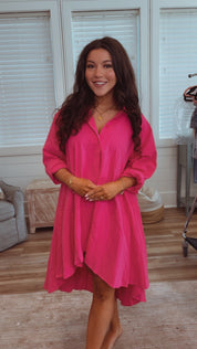 High low Chic Solid Button Down Dress