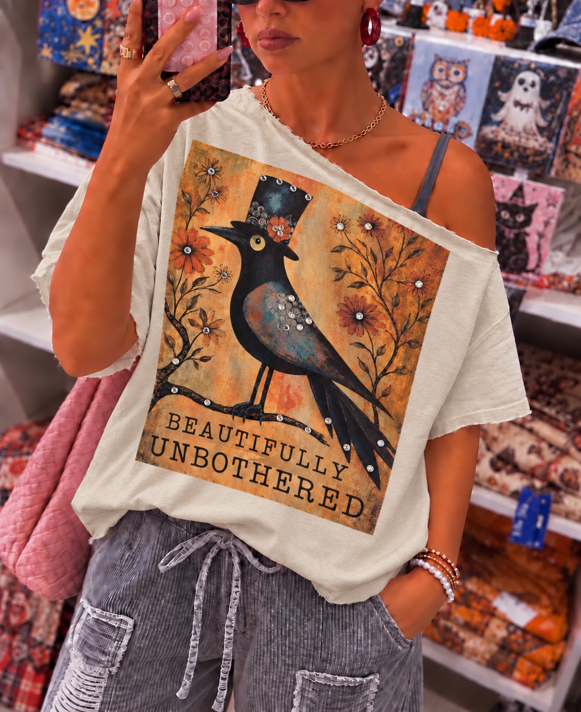 Beautifully Unbothered  Bling Chrissy Cut Grpahic Top