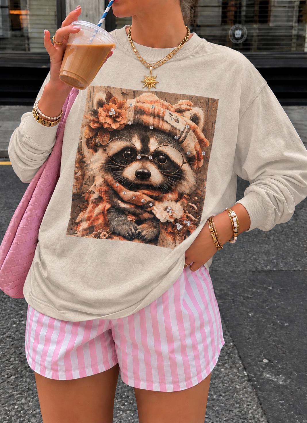 Racoon Bling  Grpahic Long Sleeve Top