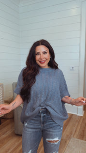 Chic Blue Dolman Sleeves Open Knit Top
