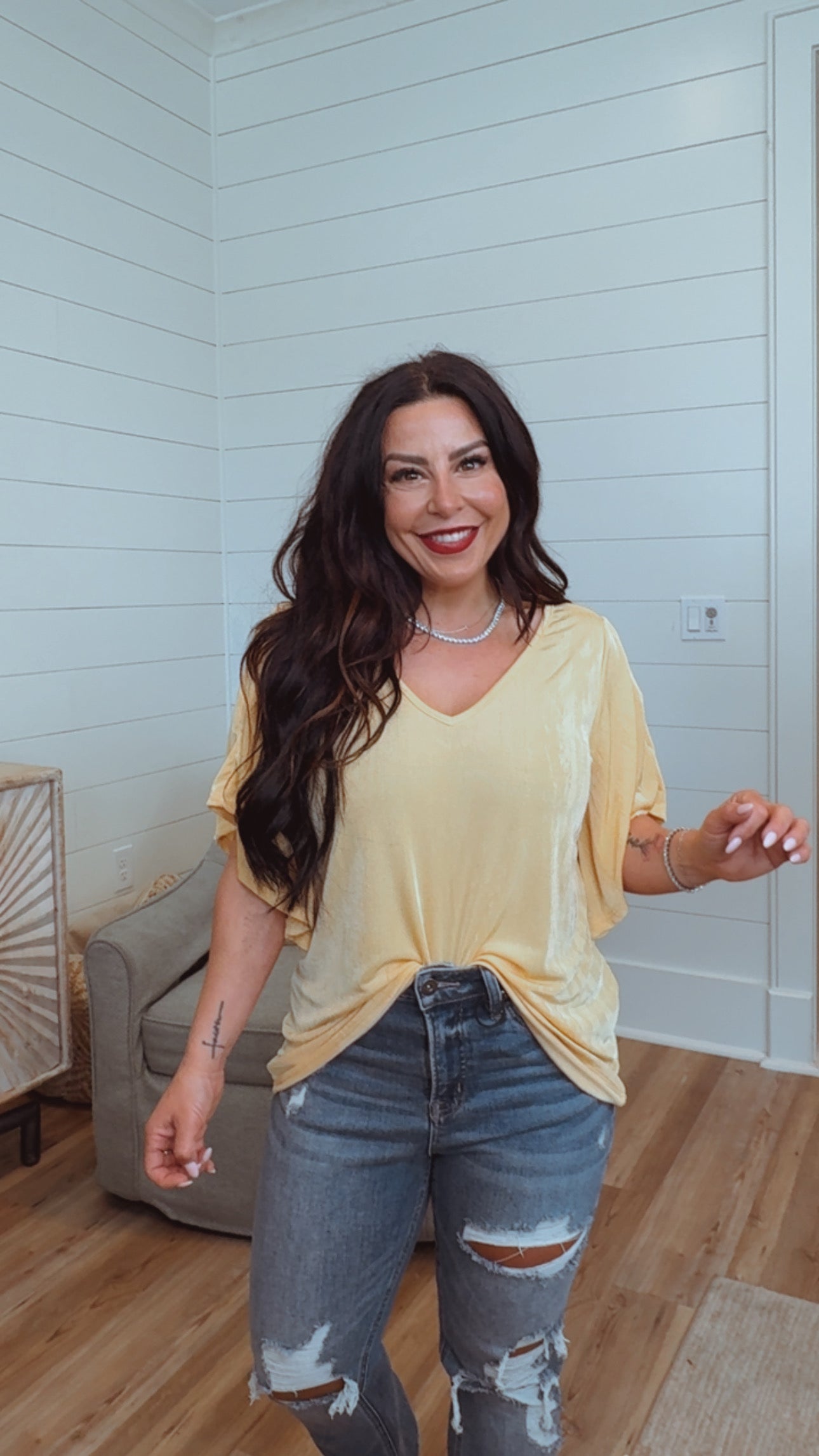 Loose Fit Mango Cold Shoulder Top