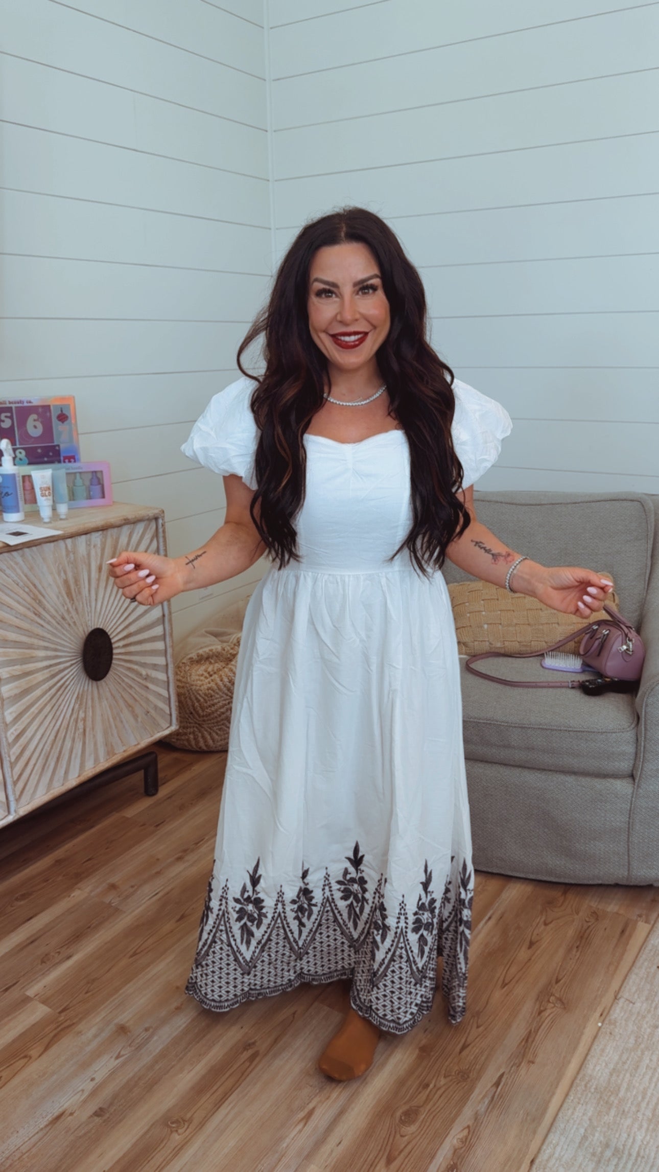 White And Navy Chic Embroidered Must Have Dress