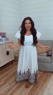 White And Navy Chic Embroidered Must Have Dress