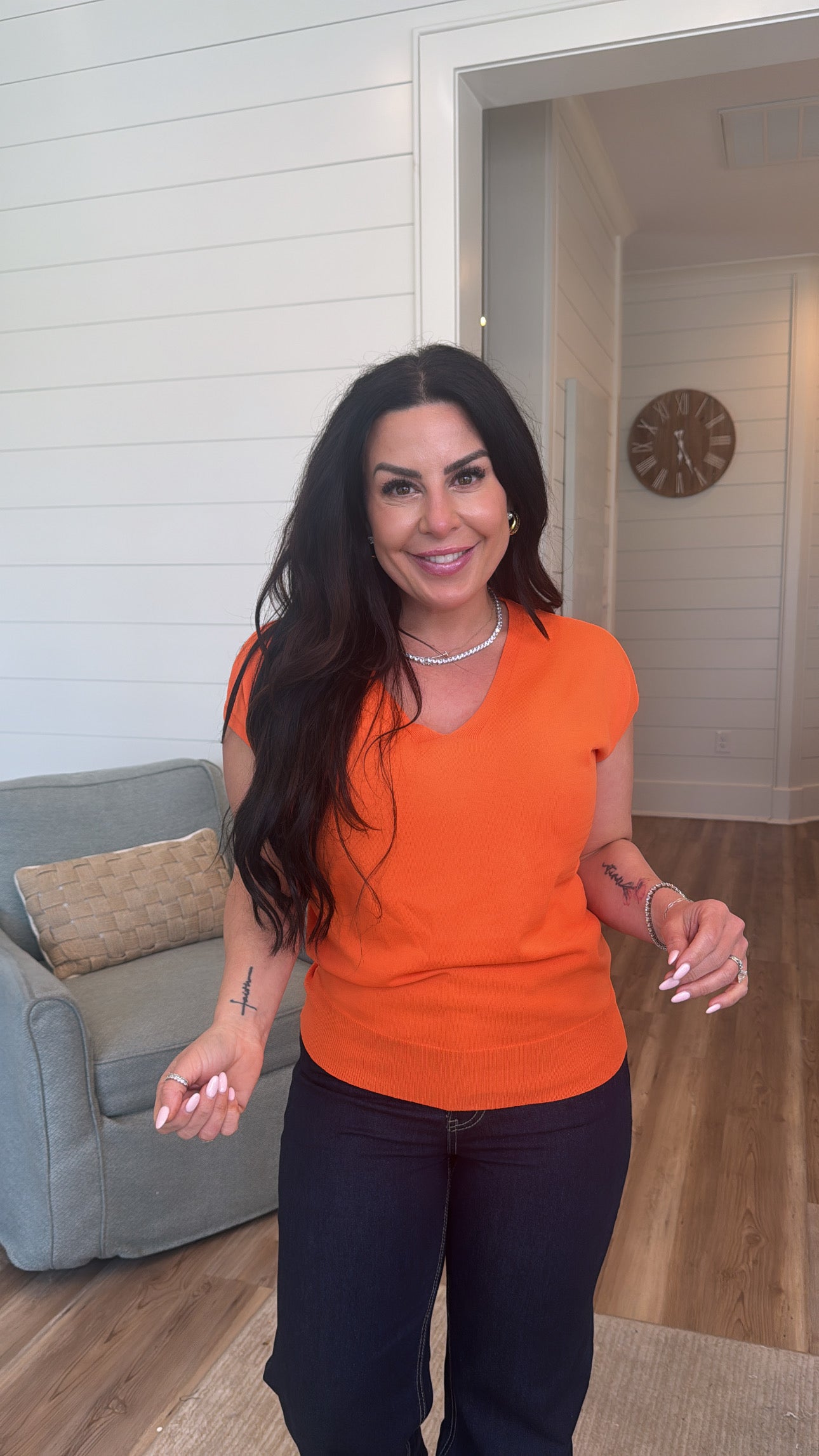 Cap Sleeve Orange  Vneck Top