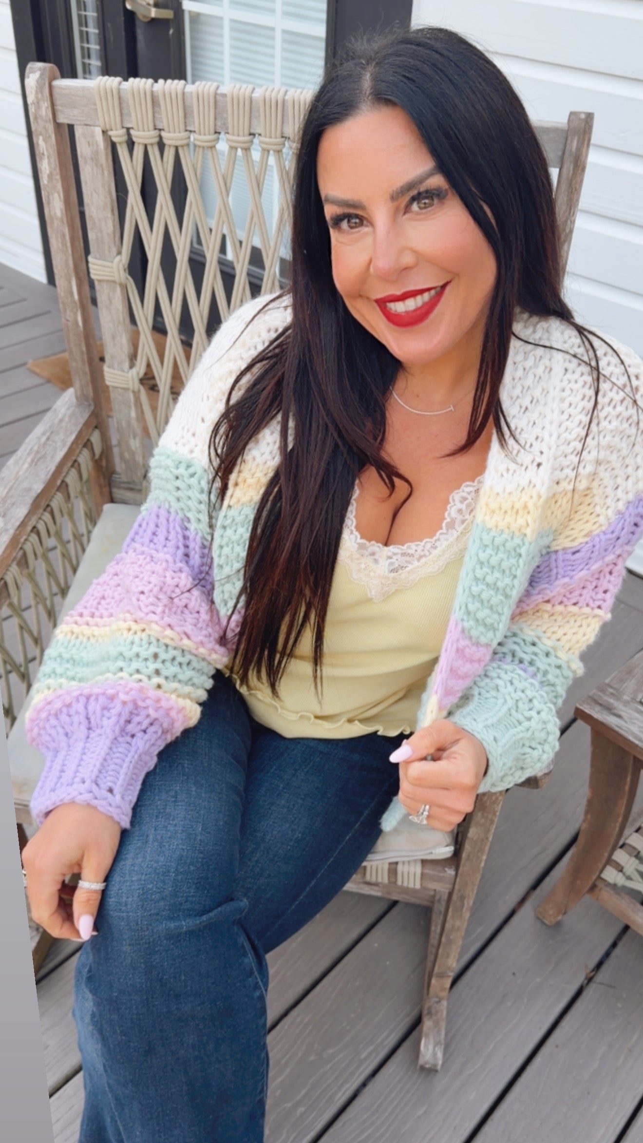 Plush Ultra Soft Knit Color Block Cardi Cream Blue Purple
