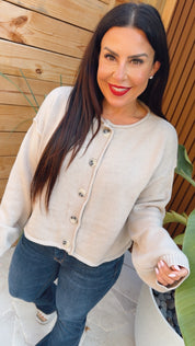 Light Taupe Crochet Button down Sweater Cardi