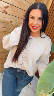 Light Taupe Crochet Button down Sweater Cardi