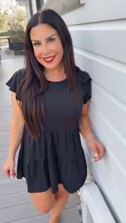 Soft Black Ruffle Cap Sleeve Baby Doll Top