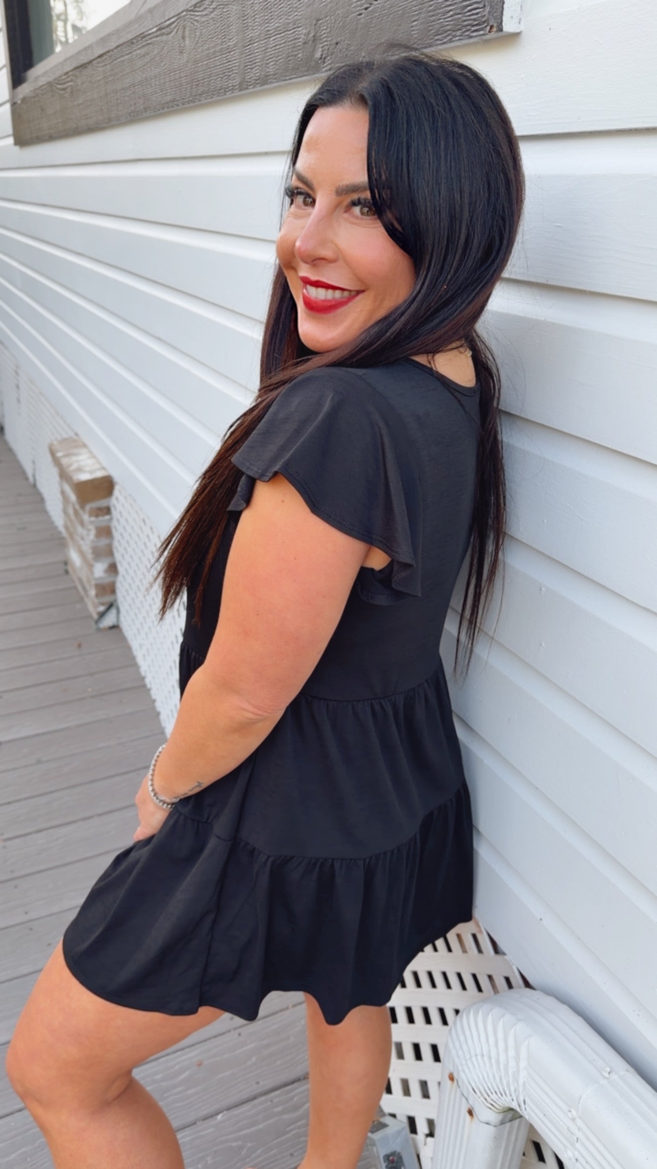 Soft Black Ruffle Cap Sleeve Baby Doll Top