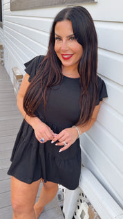 Soft Black Ruffle Cap Sleeve Baby Doll Top