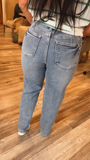 Petite Tummy Control Vintage Wash Straight Leg Judy Blue Jeans
