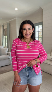 Fuchsia and White Stripe Boat Neck Top Stitch and Co 30A