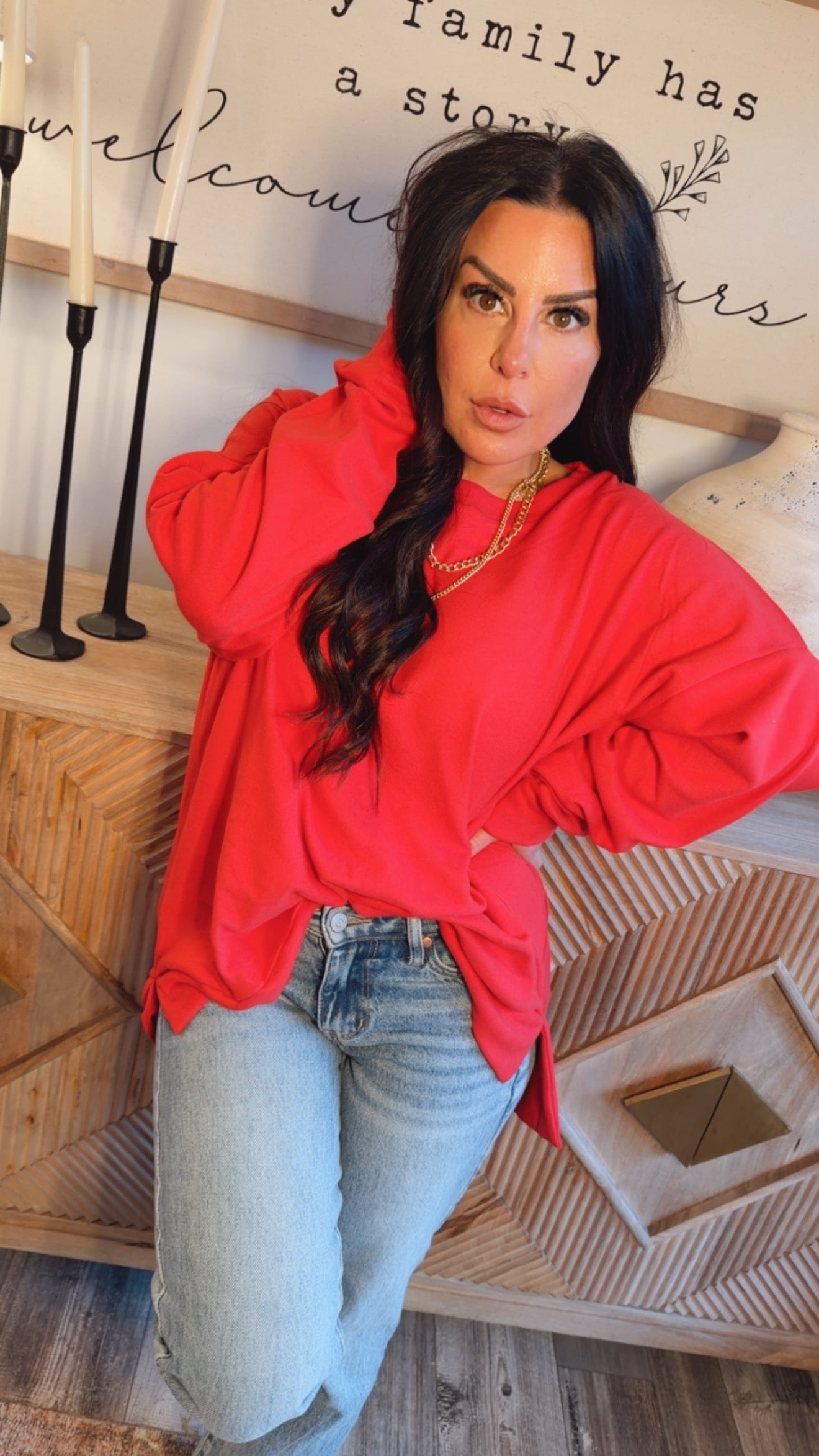 Red Ultra Soft Micro Fleece  Oversized Crewneck