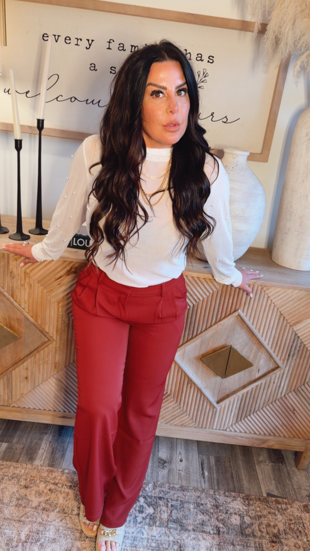 White Mesh Pearl Embellished Long Sleeve  Top