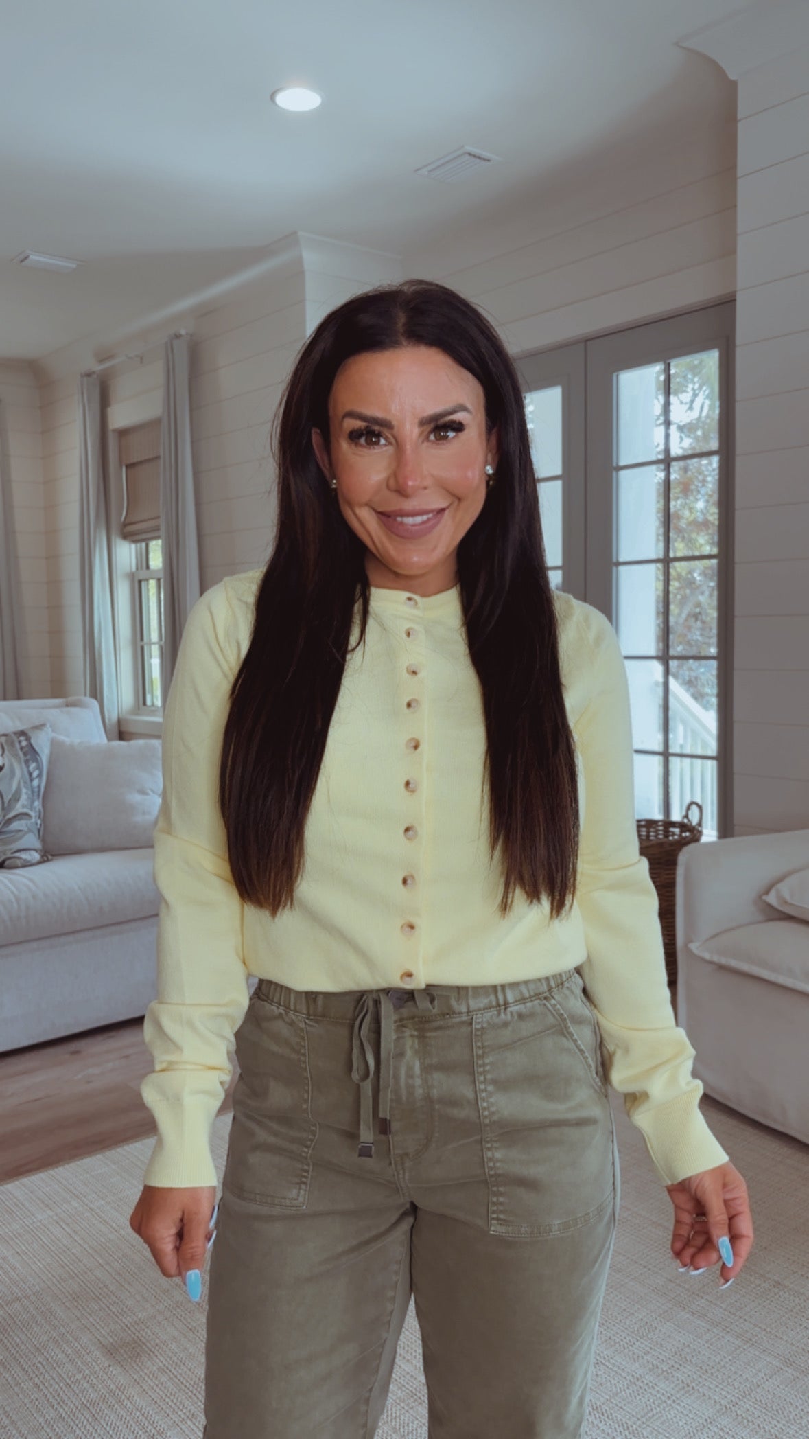 The Greii  Yellow Long Sleeve Button Up Knit Top  30a