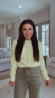 The Greii  Yellow Long Sleeve Button Up Knit Top  30a