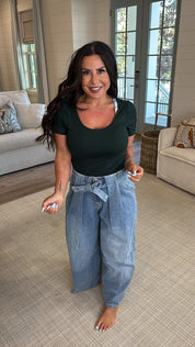 Soft Dark Green Butter Round Neck Short Sleeve Top Rae Mode 30a