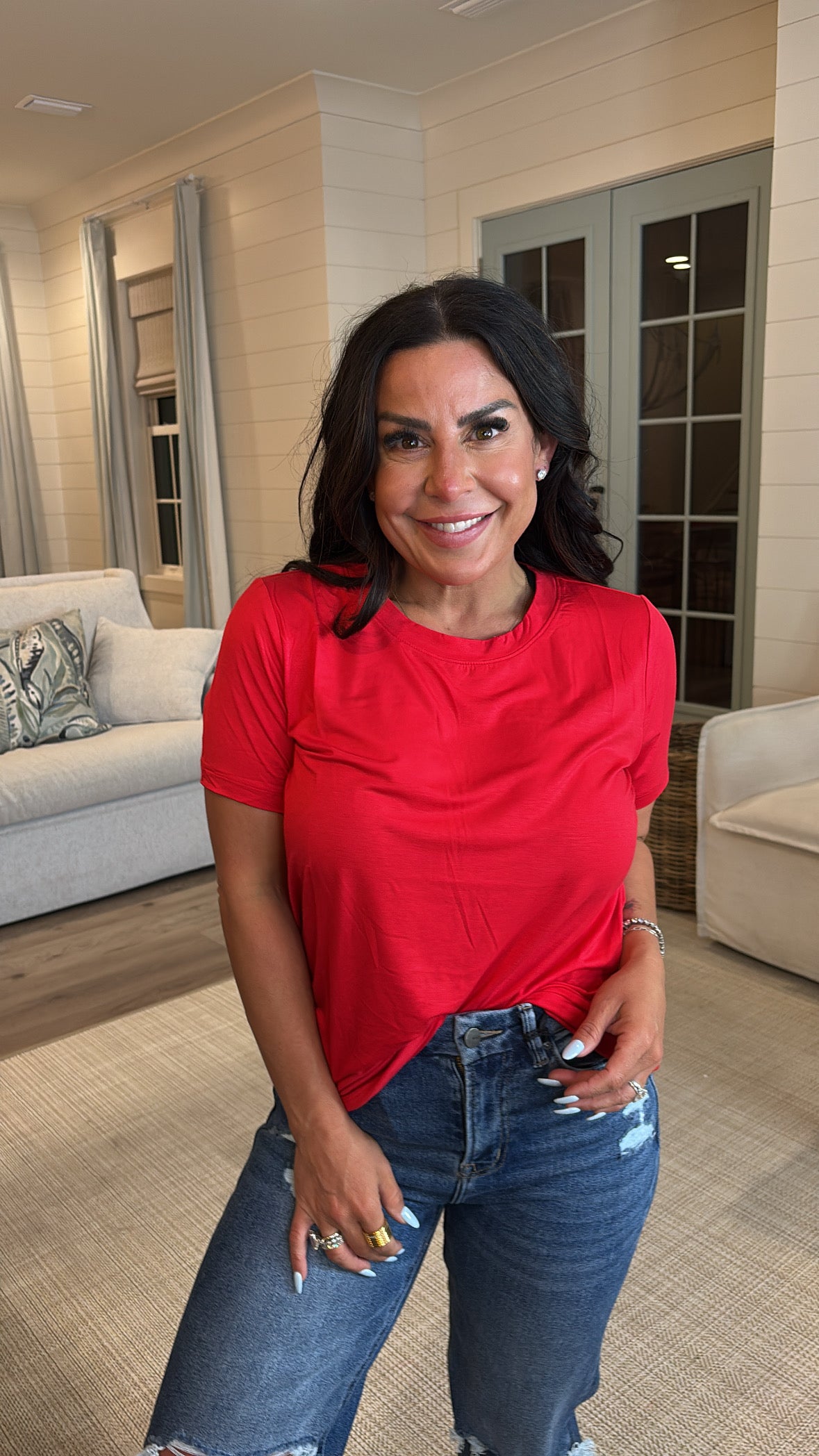 Rae Mode Red Viscose Modal Short Sleeve Top 30a