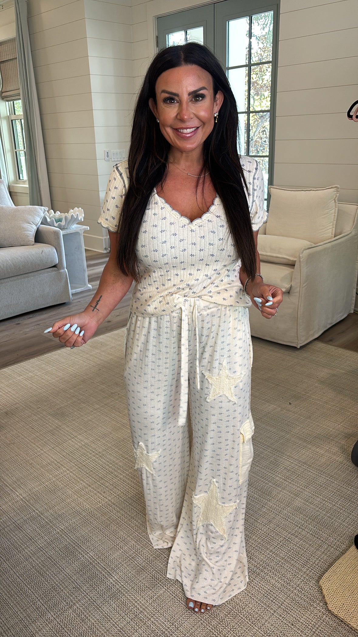 Pol Cream Wide Leg Ultra Soft Patch Pants  30a