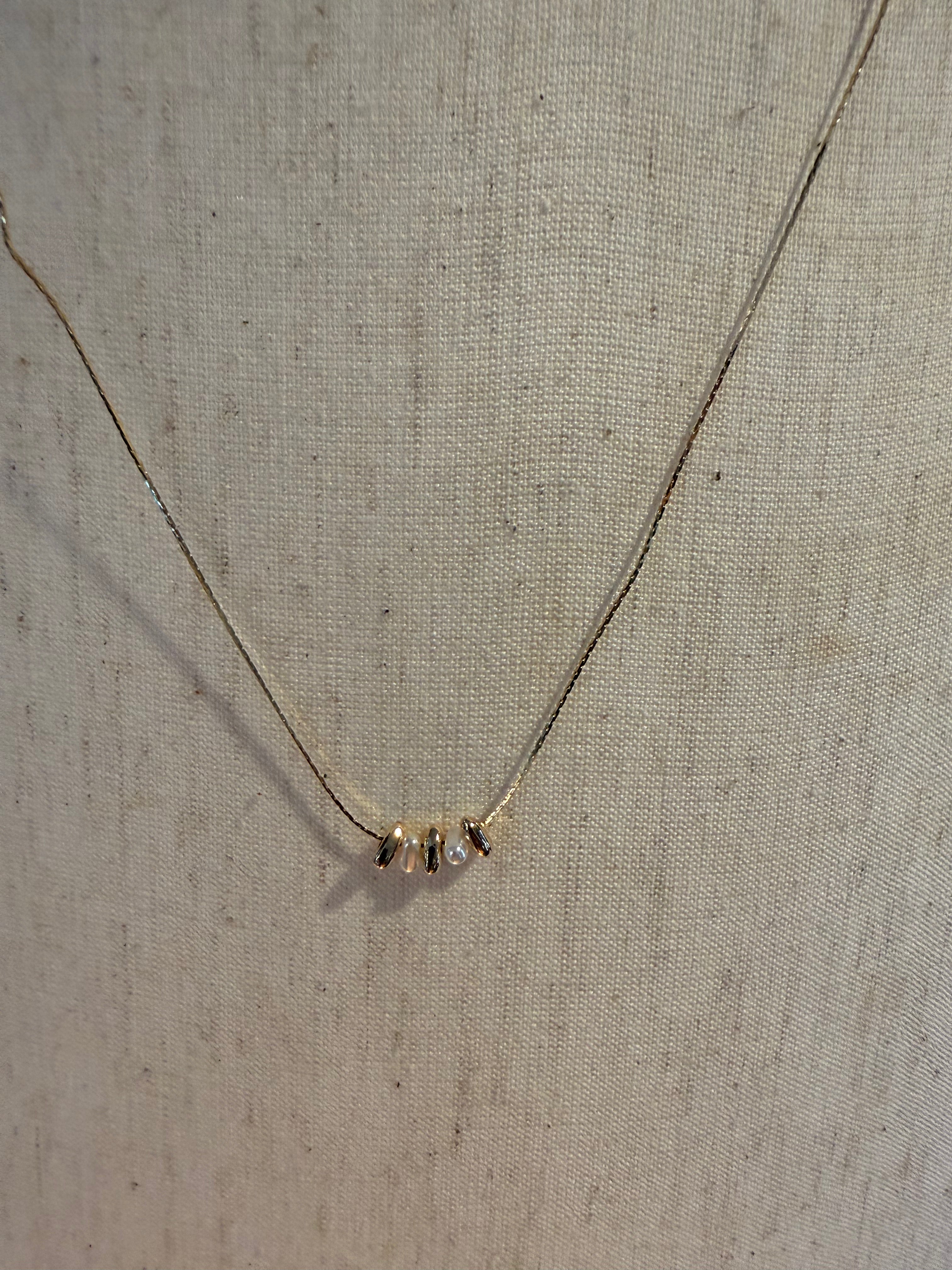 Gold and White Beaded Necklace