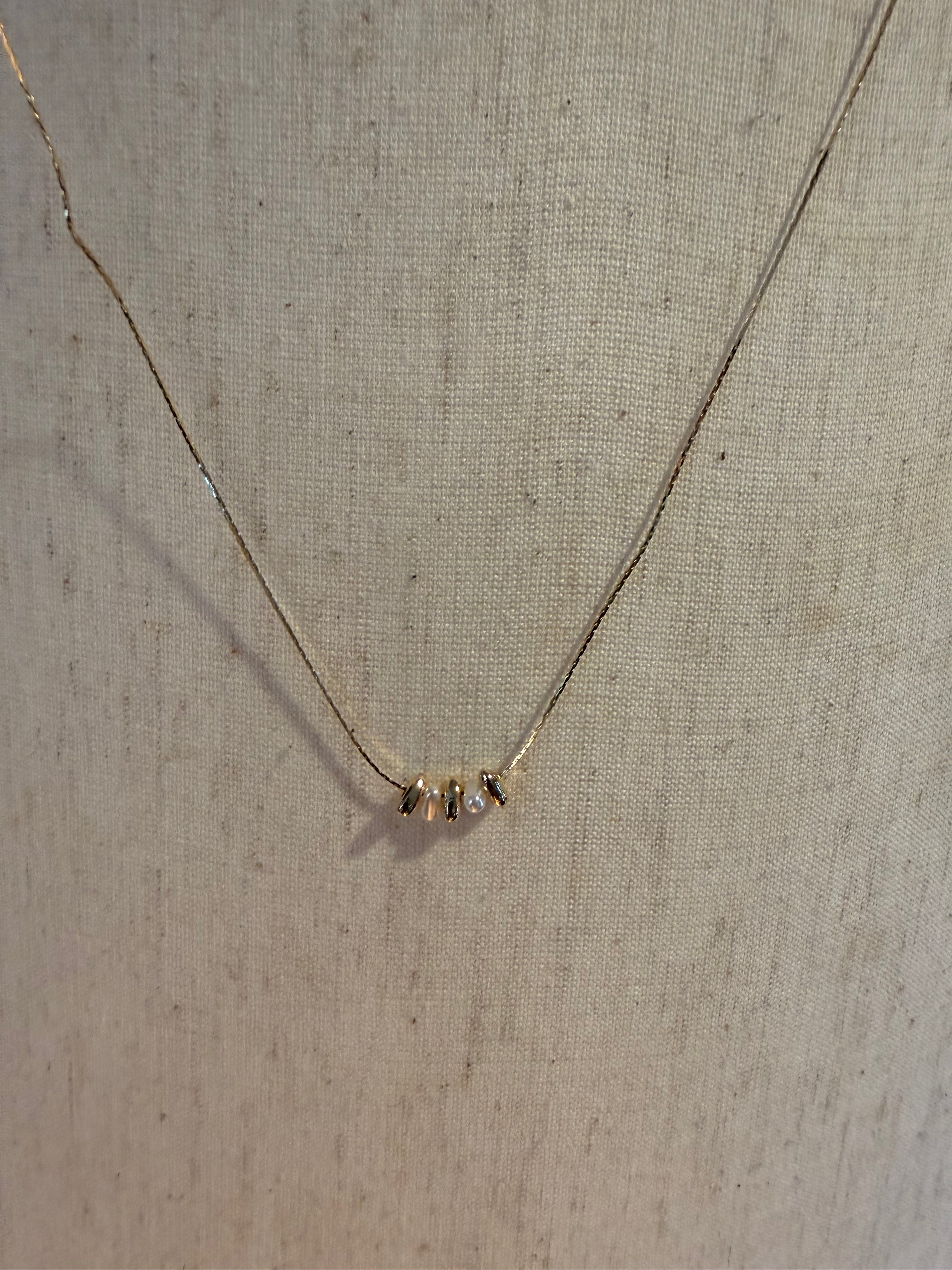 Gold and White Beaded Necklace
