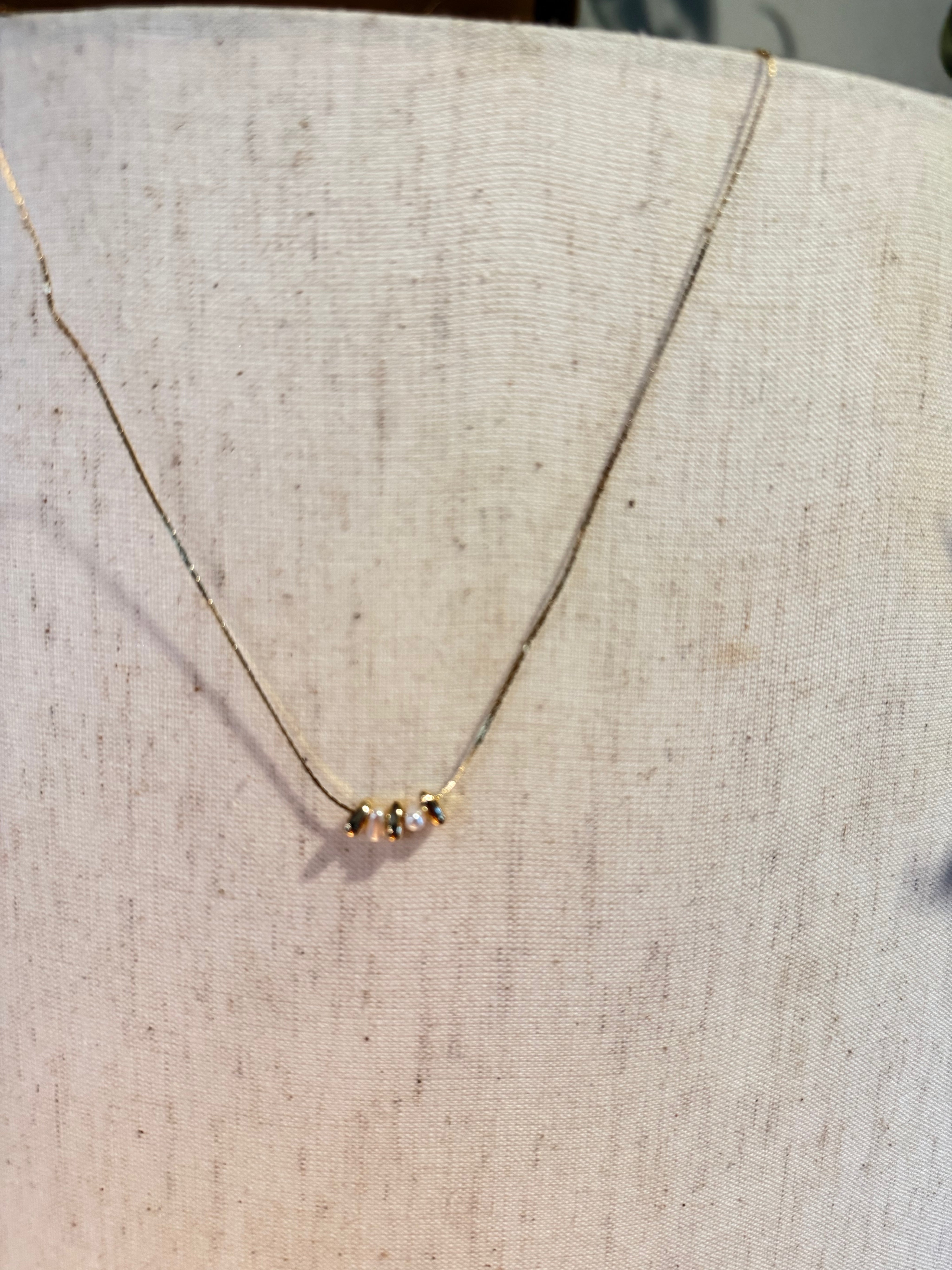 Gold and White Beaded Necklace